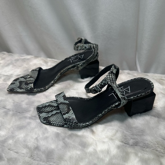 New AGL Angie Ankle Strap Snakeskin Print Leather Sandal Menthe-nero Size 8 - Picture 3 of 6
